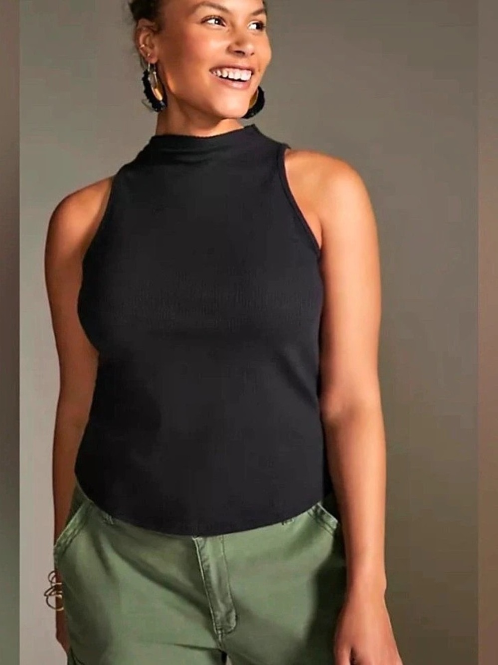 Maeve Ribbed Mock Neck Tank Top in Black Size XL Like New